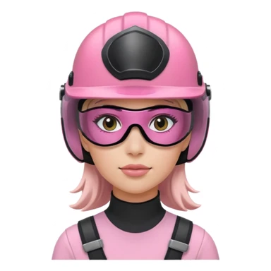 pink power ranger, woman emoji, with helmet on, black visor eye protection sticker