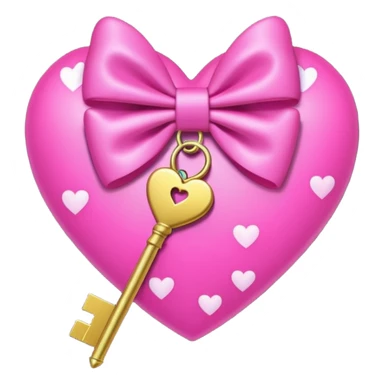 neon heart with a pink bow, heart pattern on the bow, and a golden key, emoji style sticker