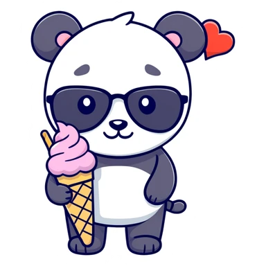 Panda eating ice cream and hart sunglasses  sticker