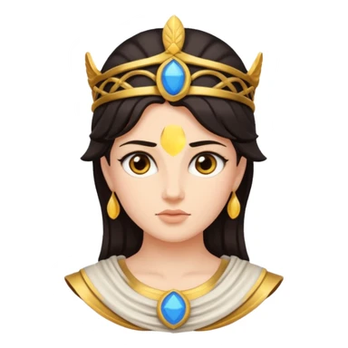 Athena the Greek goddess, dark haired, facing camera, in emoji style important deity in Greek mythology, daughter of Zeus, Strategic warfare Wisdom and intellect Craft, engineering, building, navigation Justice good governance Protection of cities embodys rational, disciplined intelligence  sticker
