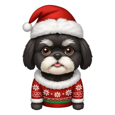 ALL BLACK SHIH TZU WITH CHRISTMAS SWEATER AND HAT sticker