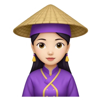 ancient vietnamese girl with aodai and conical hat, purple sticker