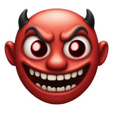 Scary evil demon with red face and black eyes with creepy wide smile sticker