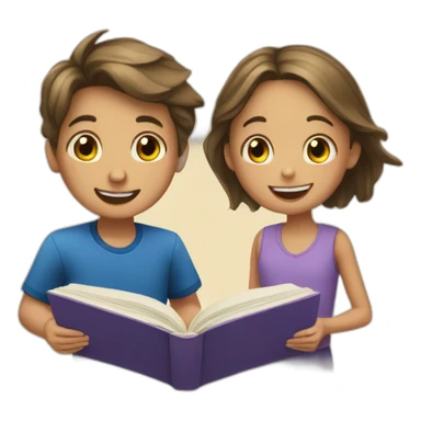 boy and girl of seven years old with an English textbook sticker