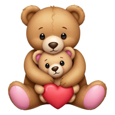 Teddy hugging another teddy with hearts sticker