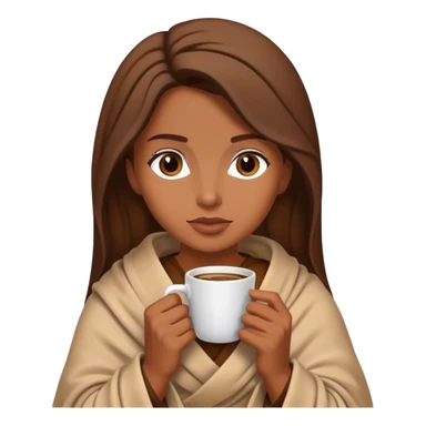 Brown hair lady wearing light brown blanket drinking coffee  sticker