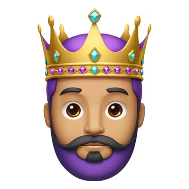 Create a cartoon-style emoji of Baltasar, one of the Three Wise Men. Only show his face and crown. He is older, with a black beard, and a purple and gold jeweled crown. Express warmth and wisdom. Colorful and simple, suitable as an emoji. sticker