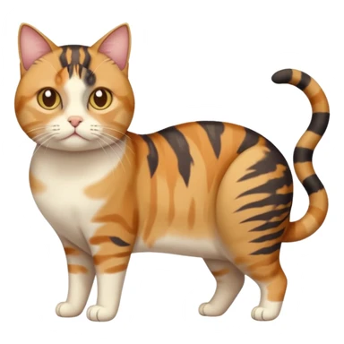 full body calico tabby cat with skinny head and fat body with an anxious face sticker