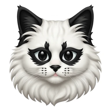 black and white long hair cat. black nose. black splotch near nose on the right side. black mask. white chest.  sticker