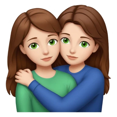 Mom and daughter with brown hair and green eyes hug sticker