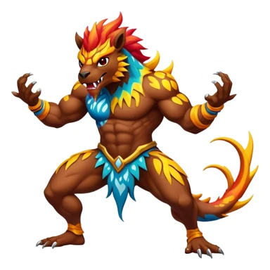 a vibrant colorful edgy vernid-fionbri-creature with splash patterns full body sticker