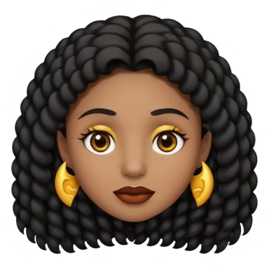 Haz un emoji de una chica de cabello largo rizado tipo 3c 3b de pelo negro su tono de piel no es ni blanca ni morena tiene un lunar en la nariz y tiene pecas en la mejilla su nariz es media redonda y sus labios medios carnosos y tiene ojos marrones oscuros y cejas media larga  sticker