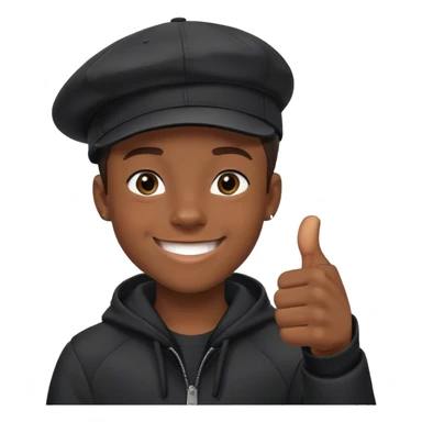 21-year-old black boy, smiling with his thumbs up, with a cap and black coat, sticker