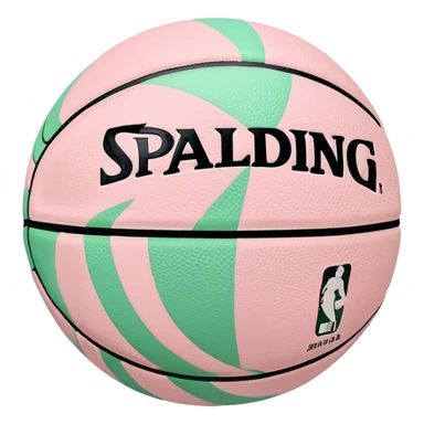 White NBA Spalding basketball with minimal pastel pink and green swirl accents sticker