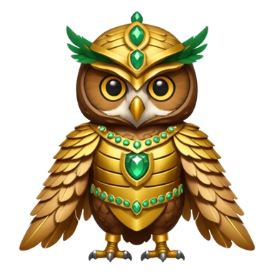 owl warrior wearing golden armor embedded with emerald jewels

 sticker