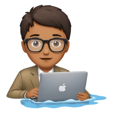man with computer drowning in puddle of water sticker