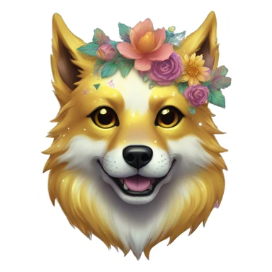 iridescent fluffy dog fox head zombie skull skeleton gold mechanical nebula galaxy stars colorful flowers fairy lights vintage sticker