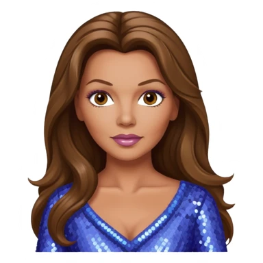 Vanessa Williams with long brown hair, periwinkle sequin outfit sticker