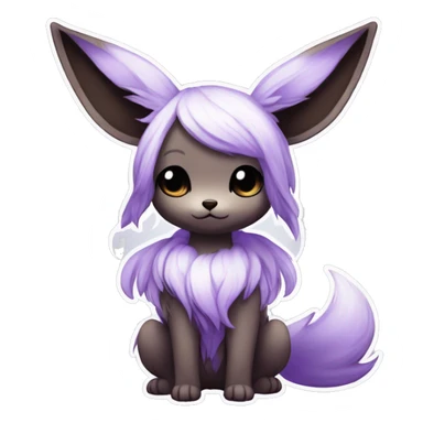 Kawaii Pale Eevee with dark brown long emo hair covering her eyes, violet iris, Full Body sticker