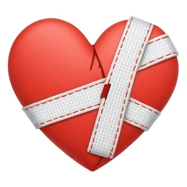 Minimalistic flat vector icon, iOS style, thin black contour on white background. Broken heart stitched together with a bandage. Clean, no text, no shadows. sticker