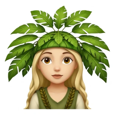 a girl with jungle wearing a large leaf headgear bye  sticker