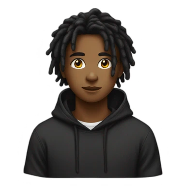 A black teenager with dread locks in the back wearing a black hoodie sticker
