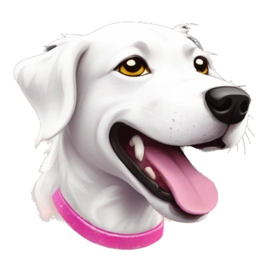 Sparkling crazy white aggressive dog dancing snow mad eyes illustration doodle high contrast lightning bolt halo sun beams white pink yellow red party sparkle glitter sticker