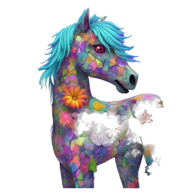 Trippy patchwork glass Zombie Pegasus unicorn psychedelic flowers floral groovy art neon rave raving sticker