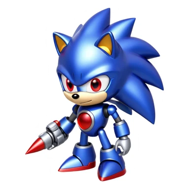 Metal Sonic robot hedgehog with red eyes, metallic blue body, and jet boosters sticker
