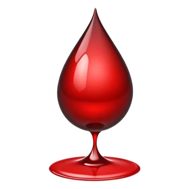 single blood drop emoji sculpted from dark liquid metal, glossy surface, dramatic reflections, futuristic minimal 3D style, isolated on white sticker