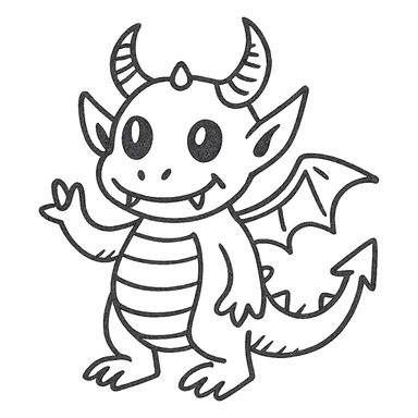 hand-drawn outlined kid dragon with demon and alien features sticker