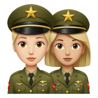 one emoji (female) wearing Army combat uniform and a second emoji (male) wearing the army green service uniform sticker