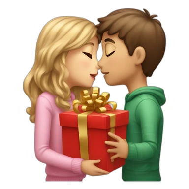 boy and girl kissing with cristmass gift sticker
