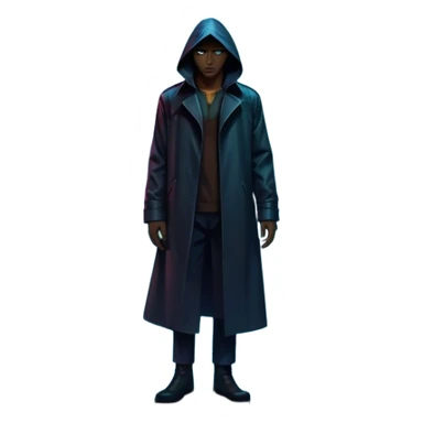 Movie Poster: A tense, gripping design with dramatic lighting. Include a mysterious figure in a dark coat standing in a rain-soaked alley, with glowing neon signs in the background. Shadows loom, and ominous shapes emerge from the mist. Suspenseful and cinematic atmosphere. Transparent background. sticker