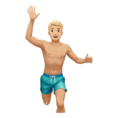 A white man running into the ocean with arms wide open, embracing the waves and the moment. The sun shines warmly, and the water sparkles, symbolizing the joy of creating fun and appreciating life’s simple moments. Their footprints in the sand fade as they fully immerse themselves in the present. sticker