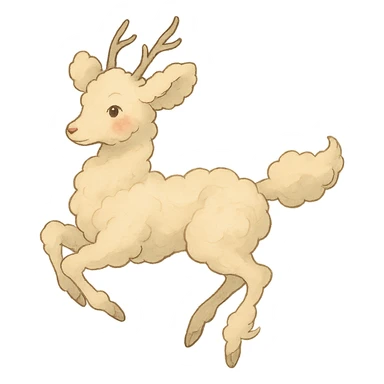 vanilla-colored cloud doe with rosy cheeks, floating gracefully with witch-like grace, Ghibli style sticker