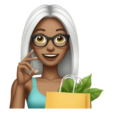 white skin influencer taking selfie with a shopping bag sticker