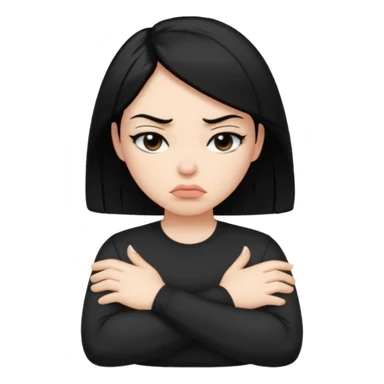 pouty/sad arms crossed emoji woman with black hair sticker