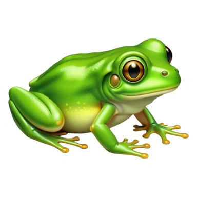 Cinematic Noble Green Tree Frog Portrait Emoji, Poised and alert, with a compact, vibrant body clad in bright, glossy green skin accented by delicate, sticky toe pads and large, bulging, observant eyes, Simplified yet sharp and sophisticated features, highly detailed, glowing with a soft, verdant luminescence, high shine, intelligent and sprightly, stylized with an air of tropical elegance, focused and attentive, soft glowing outline, capturing the essence of a watchful and confident amphibian that appears ready to leap out of the screen with effortless agility! sticker