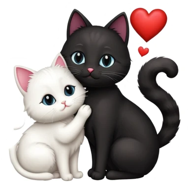 Big black cat is kissing a small white cat with hearts above  sticker