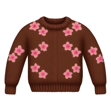 Knit brown sweater with pink floral design sticker