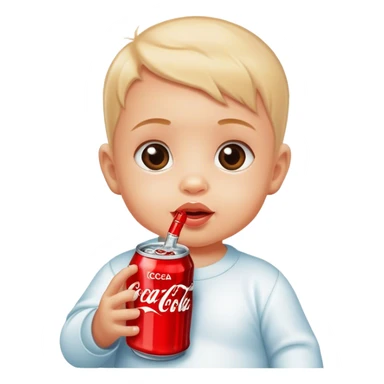 a baby holding a Cocacola sticker