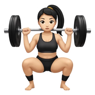 Women with long black ponytail doing a sumo squat with no weights or barbells sticker