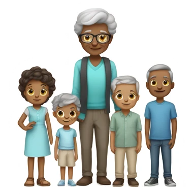 Create a family emoji with a grandma grandfather 2 adult daughters 2 adult sons son in law 12 yr old boy 10 yr old boy 7yr old girl 5 yr old girl 3 cats tortishell colour and a labrad sticker