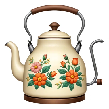 Vintage kettle with flower design sticker