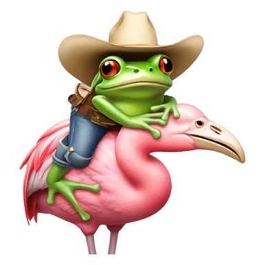 Frog on a flamingo wearing a cowboy hat sticker
