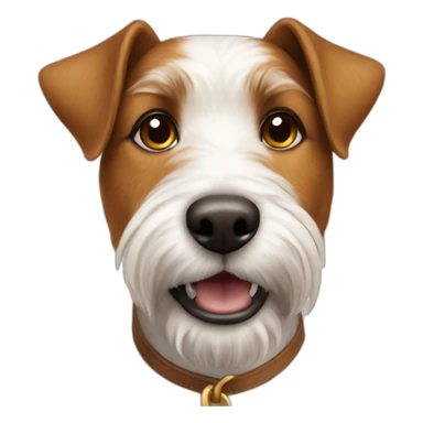white and brown terrier dog sitting down with brown spots on his right ear sticker
