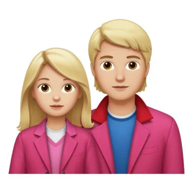 Mulher loira usando blusa rosa e seu filho, um garoto de cabelo castanho comprido usando uma jaqueta vermelha  sticker