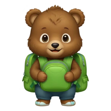 baby bear wear green backpack sticker