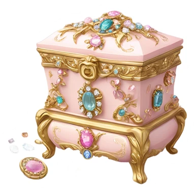 Pale Pink rococo style jewelry box filled with jewels and diamonds sticker